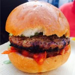 Grilled Lamb Mini-Burger with Green Goddess Dressing and Grilled Tomato Chutney from Amanda Freitag of Empire Diner